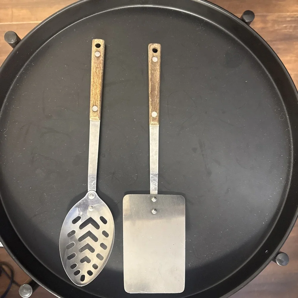 Vintage Stainless Steel Spoon and Spatula Set Wood Handles Lot Of 2 Taiwan Made‎
